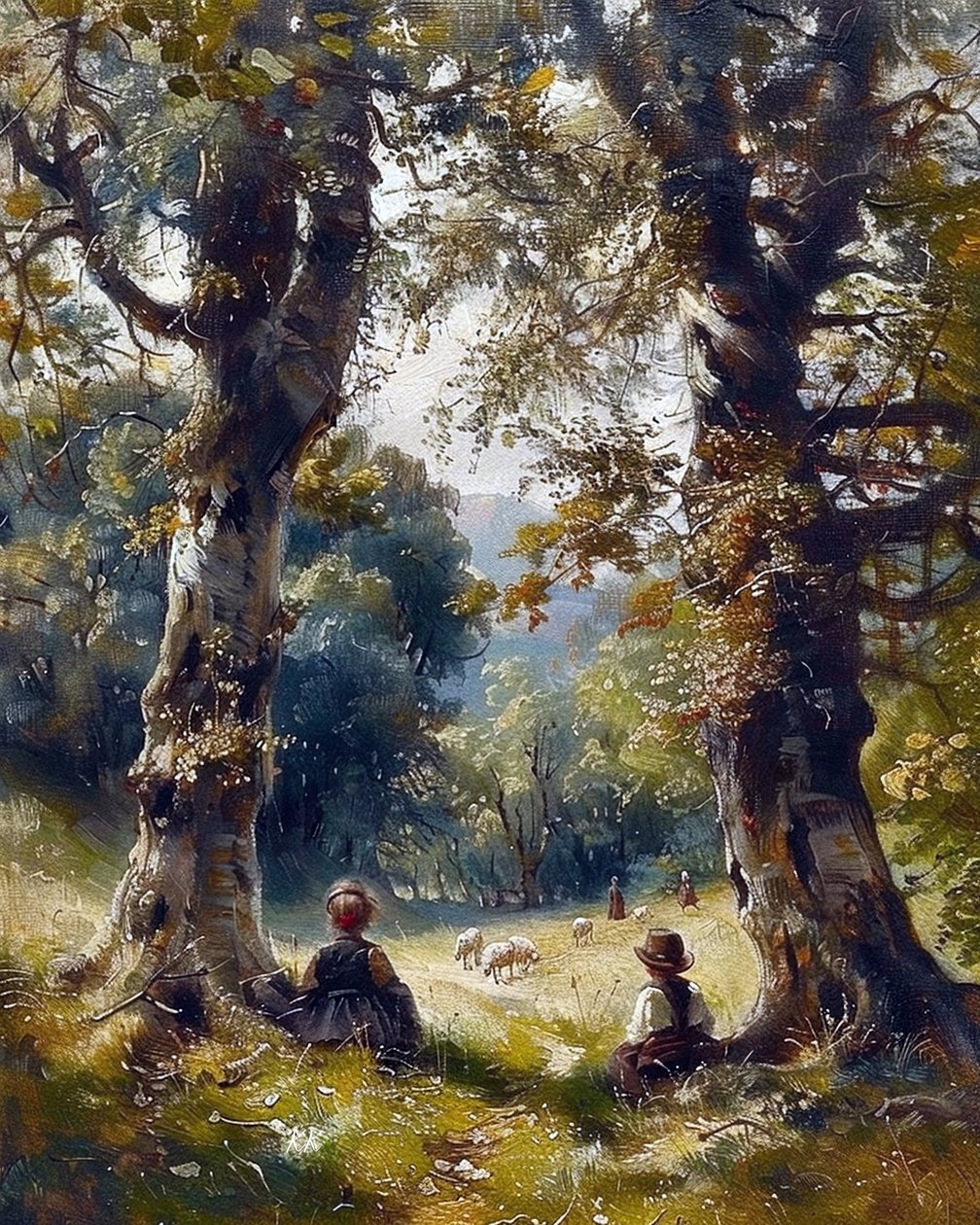 Children Sitting under Trees in the Forest by F. Abderrahim
