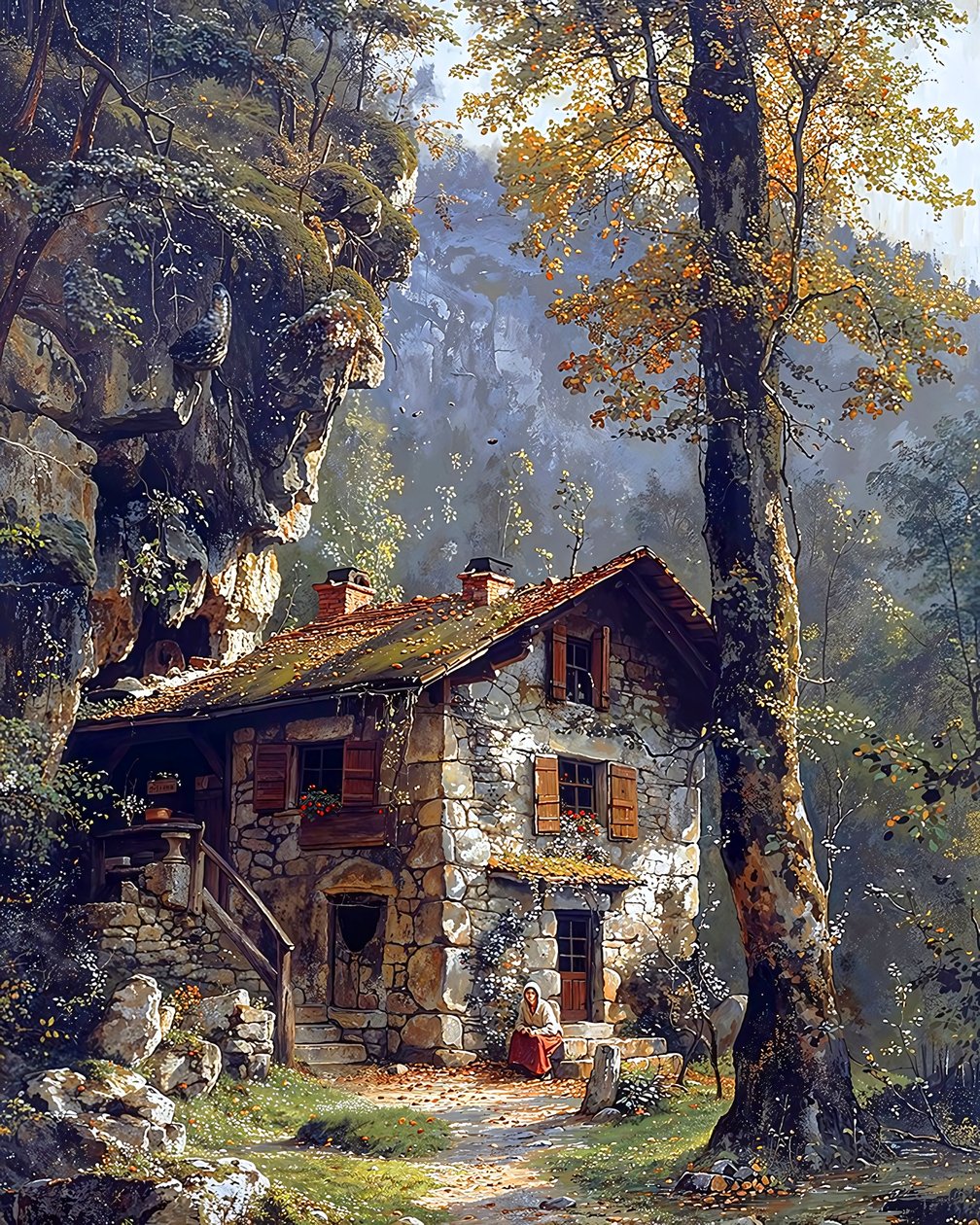 An old country house in the middle of a forest at the top of a mountain by F. Abderrahim