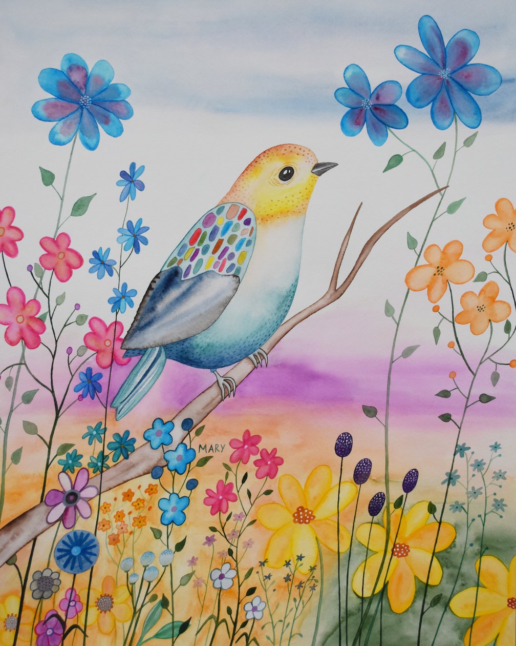Modern Bird by Marys Watercolors