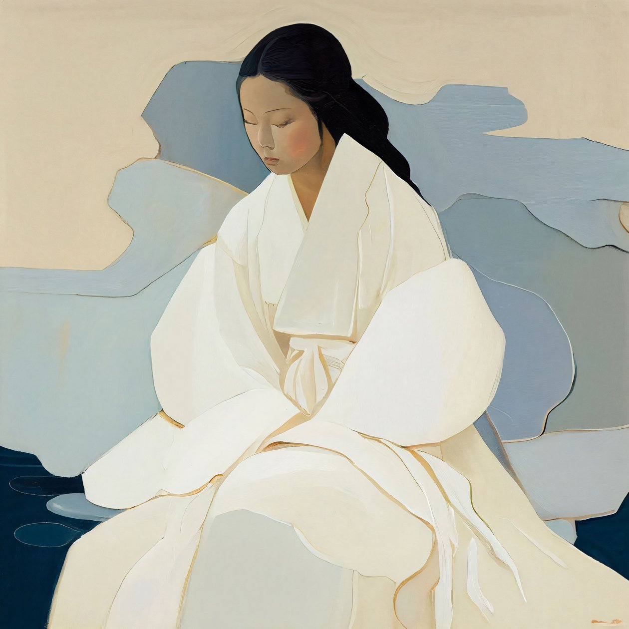 A Korean Painting, Woman Wearing a Traditional Hanbok by F. Abderrahim