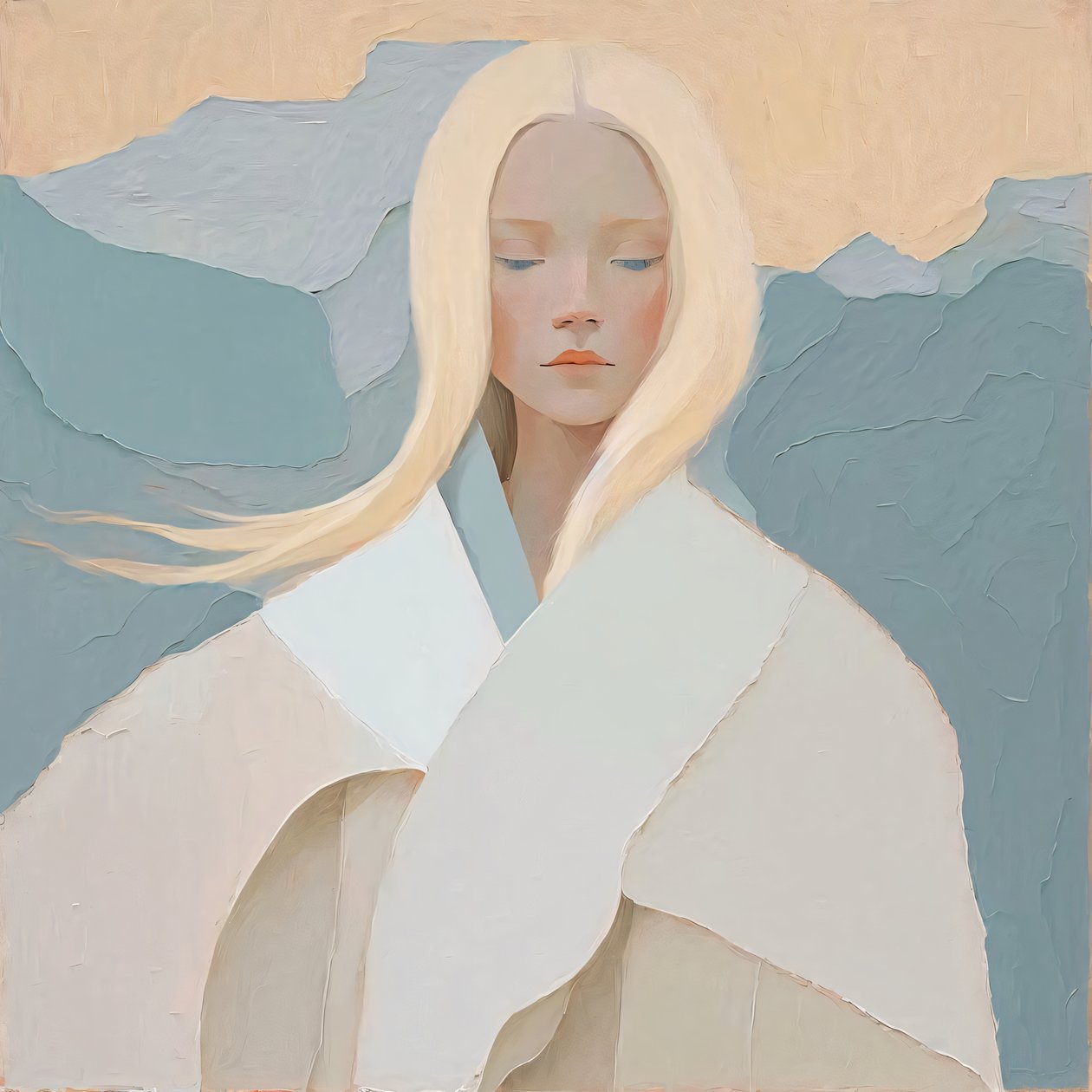 Abstract Painting, White Blonde Girl in White by F. Abderrahim