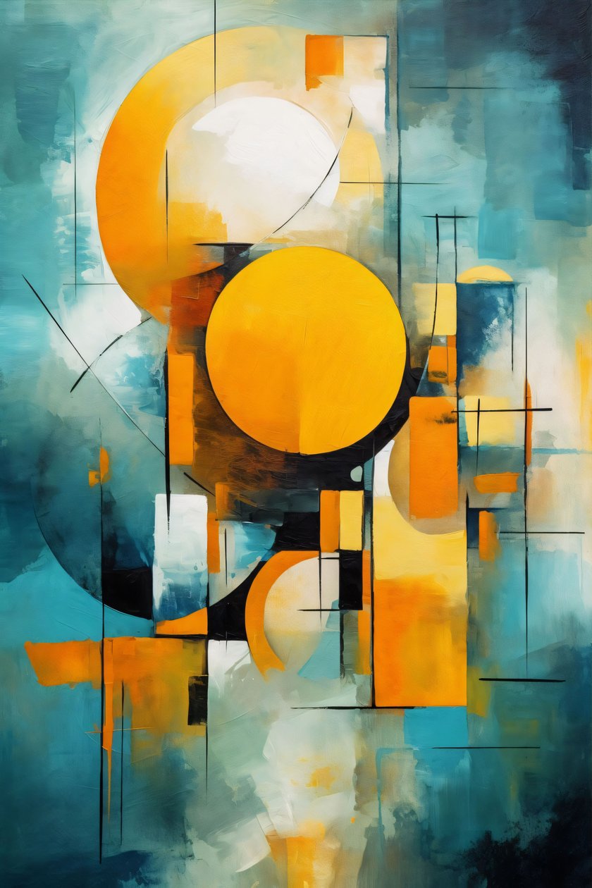 Cubism & Circle Watercolor Multicolor Painting by F. Abderrahim