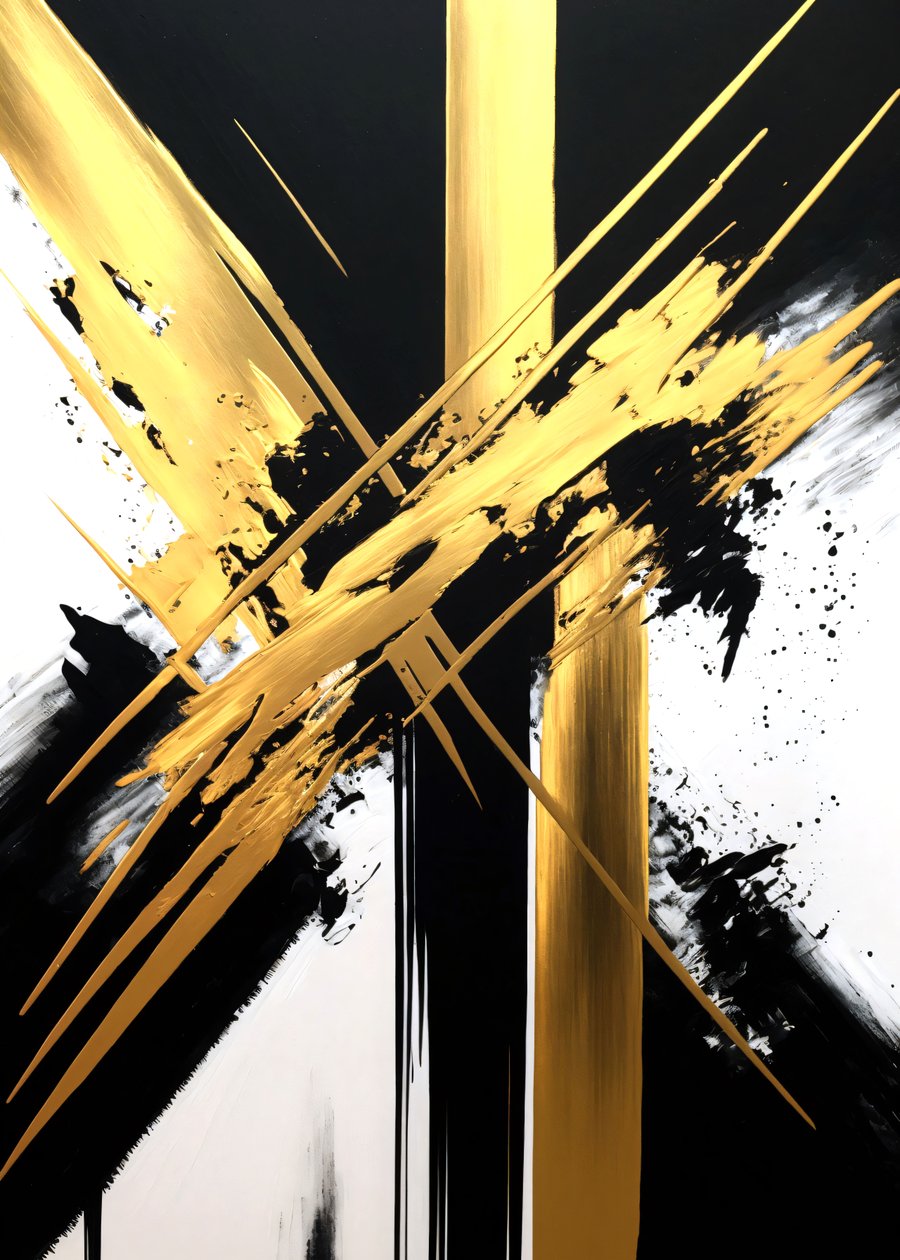 Gold and Black Painting by F. Abderrahim