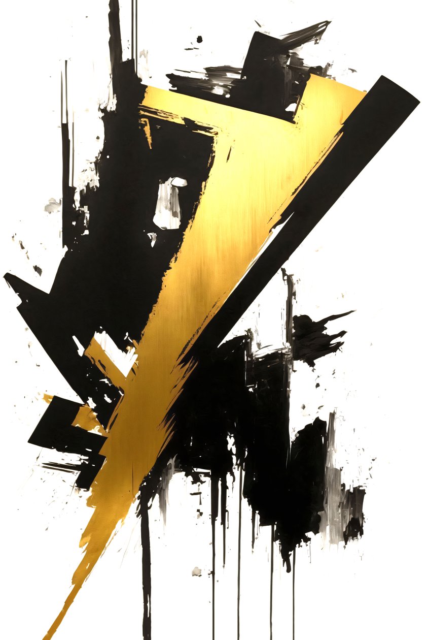 Gold Black Painting by F. Abderrahim