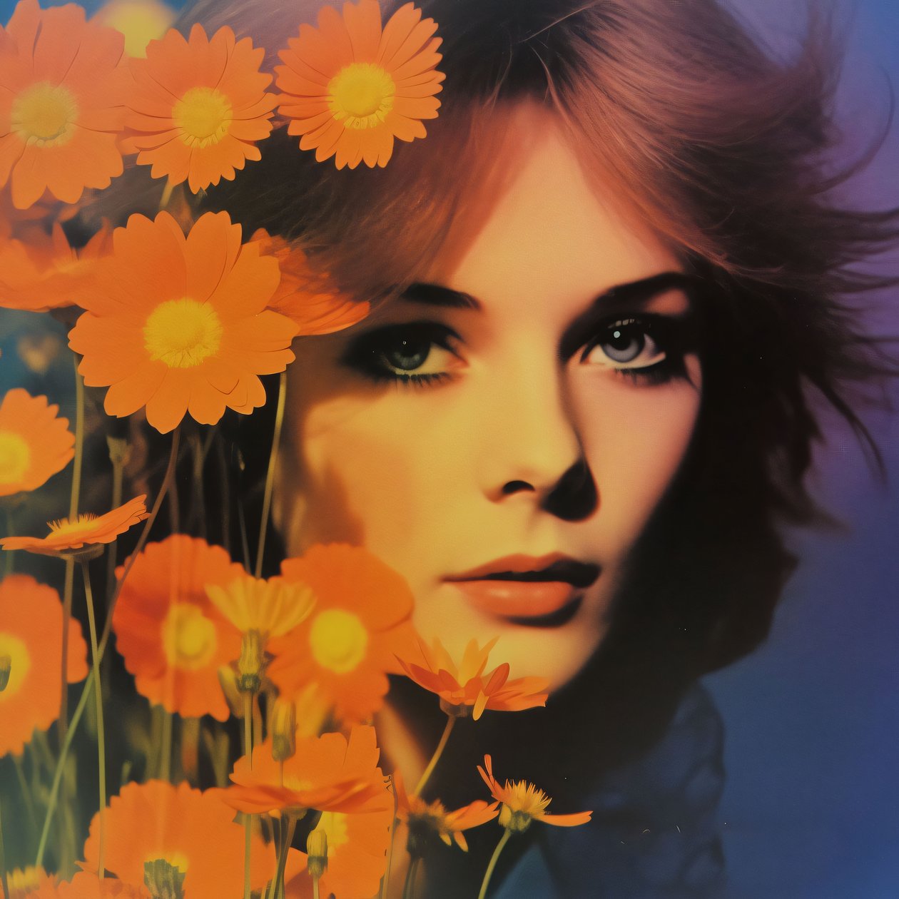 Vintage Woman Portrait & Flowers: A Retro Floral Vision by F. Abderrahim