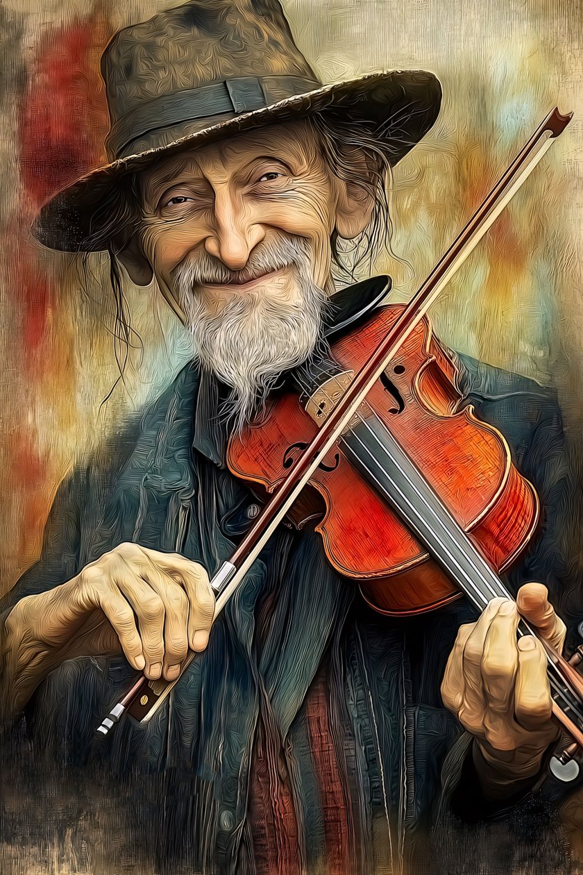 Street Musician Playing Jazz Music on Violin by F. Abderrahim