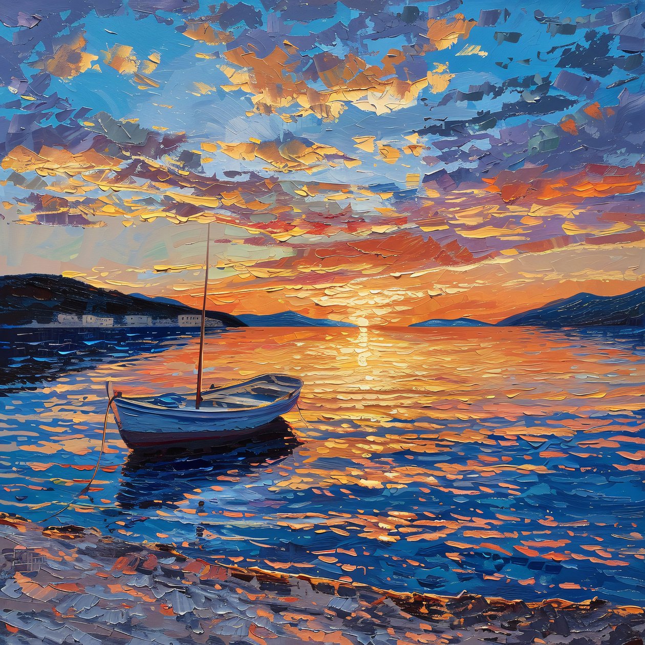 Boat on River at Sunset, Dalmatia, Croatia by F. Abderrahim