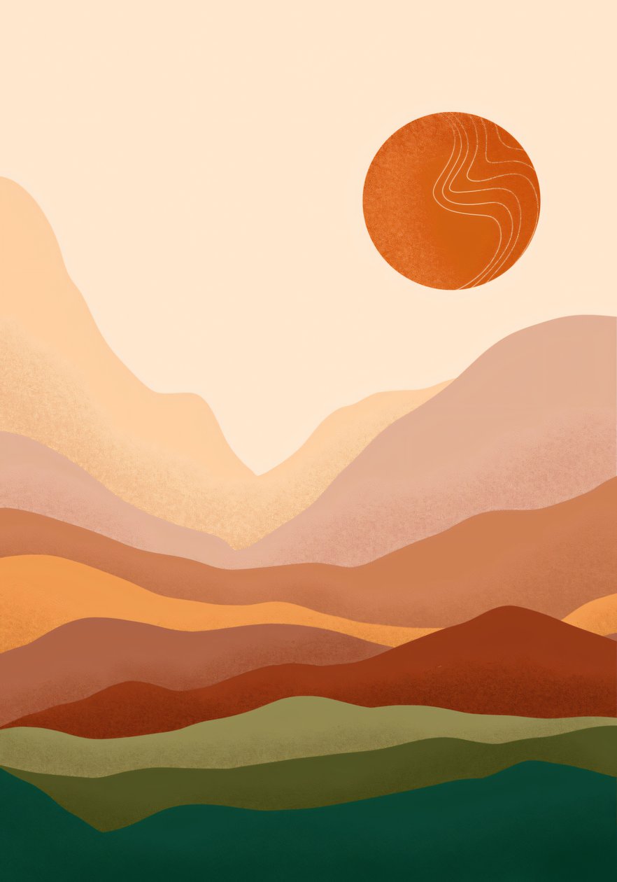 Bohemian Sunrise & Mountain Minimalist Poster by F. Abderrahim