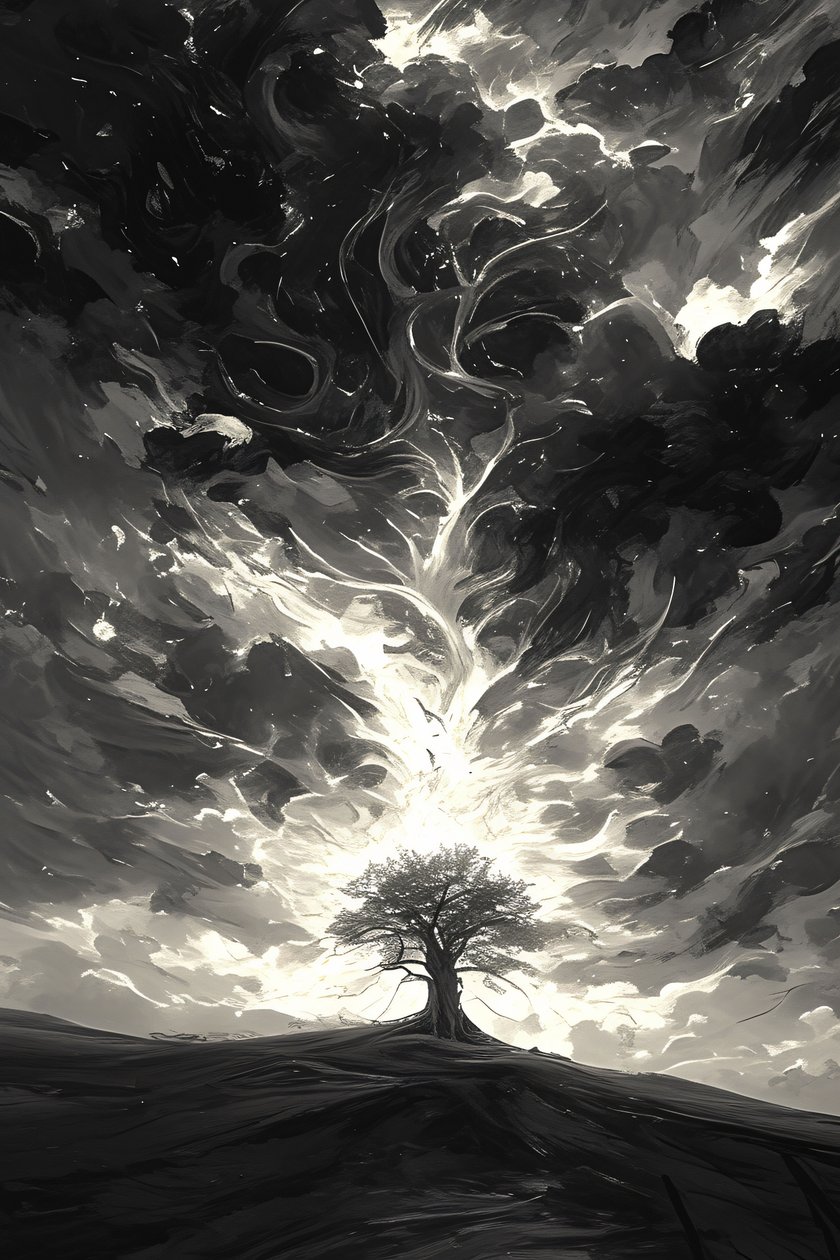 Dark Night & Bright Moonlight, Epic Cinematic & Dramatic Storm Clouds & a Tree by F. Abderrahim
