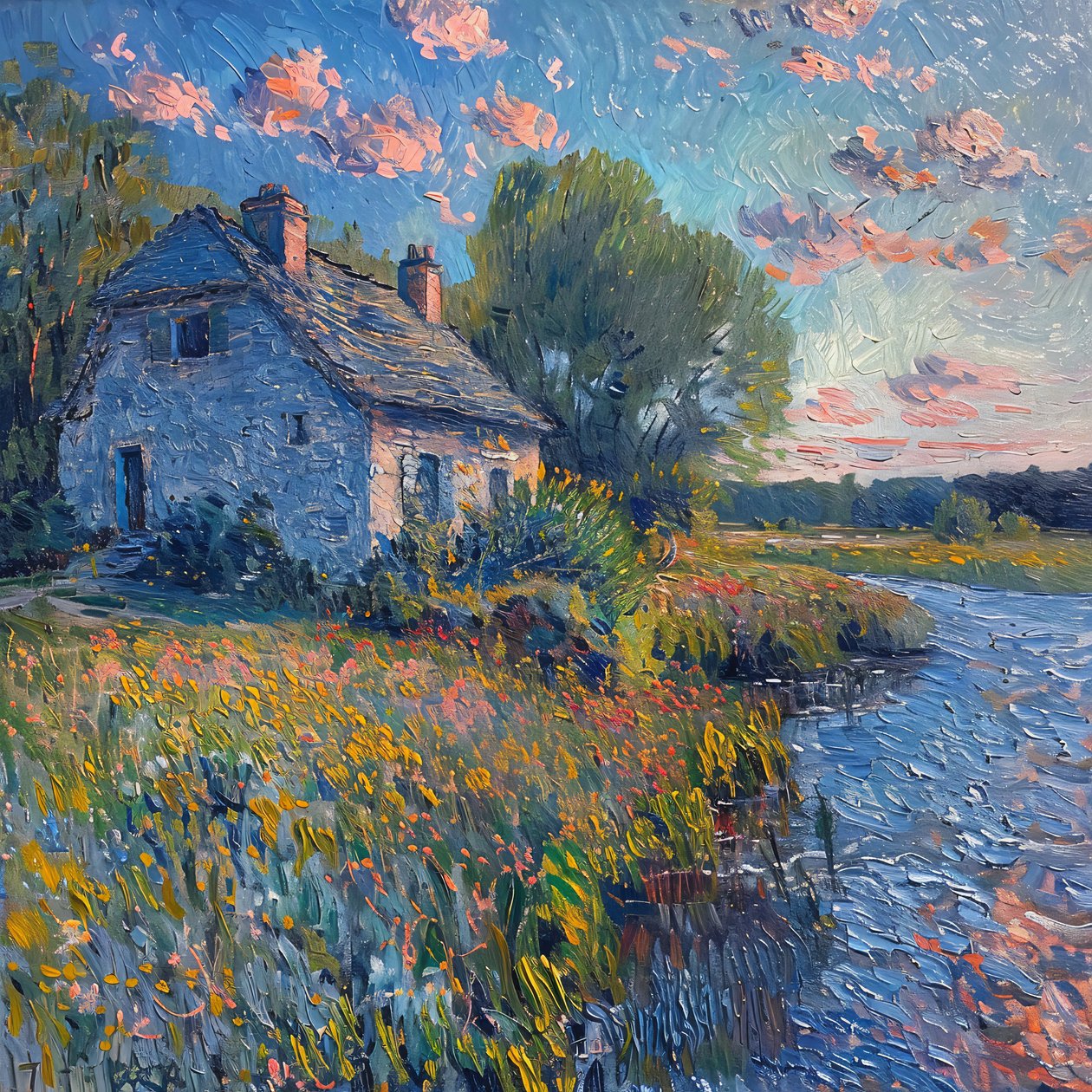 Landscape & Water Painting, Monet Impressionism Style by F. Abderrahim