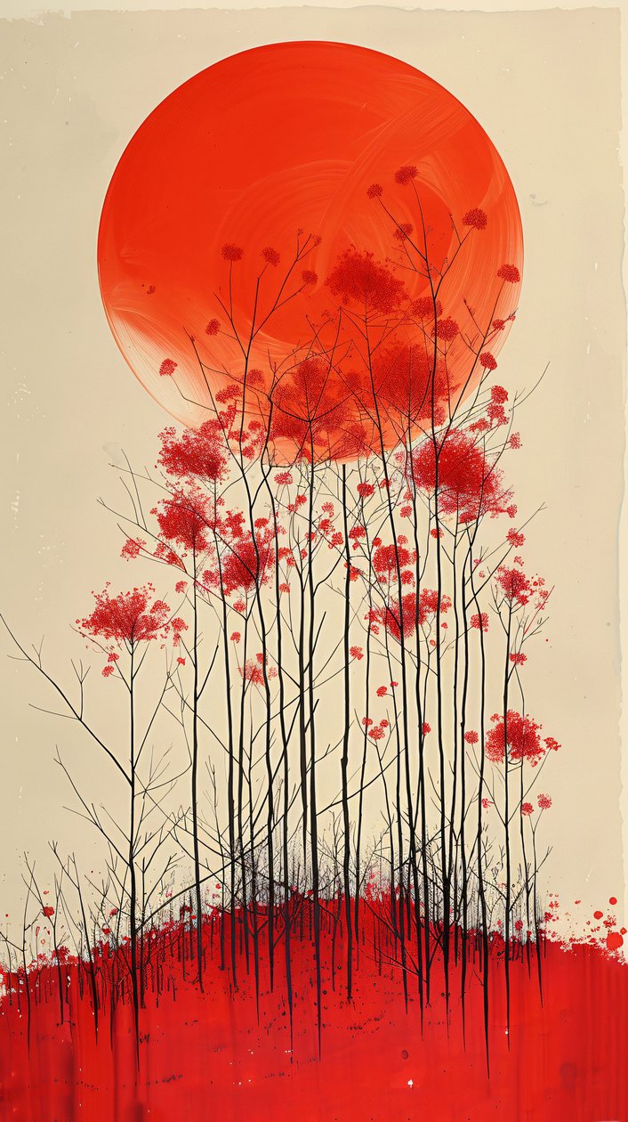 Sunset on a Hill of Red Flowers by F. Abderrahim
