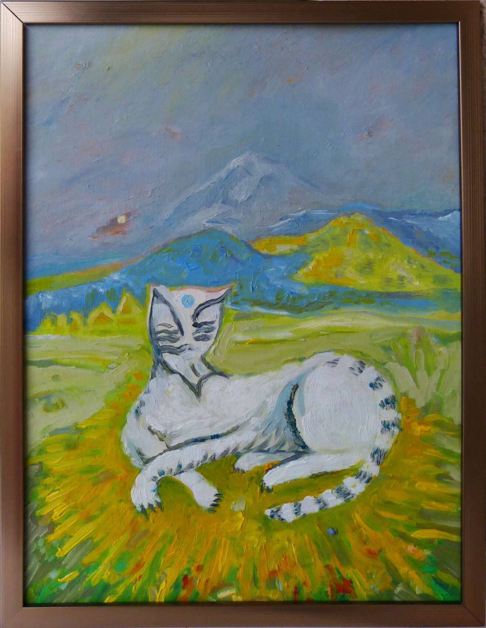 Landscape with a White Cat Picasso by Elzbieta Goszczycka