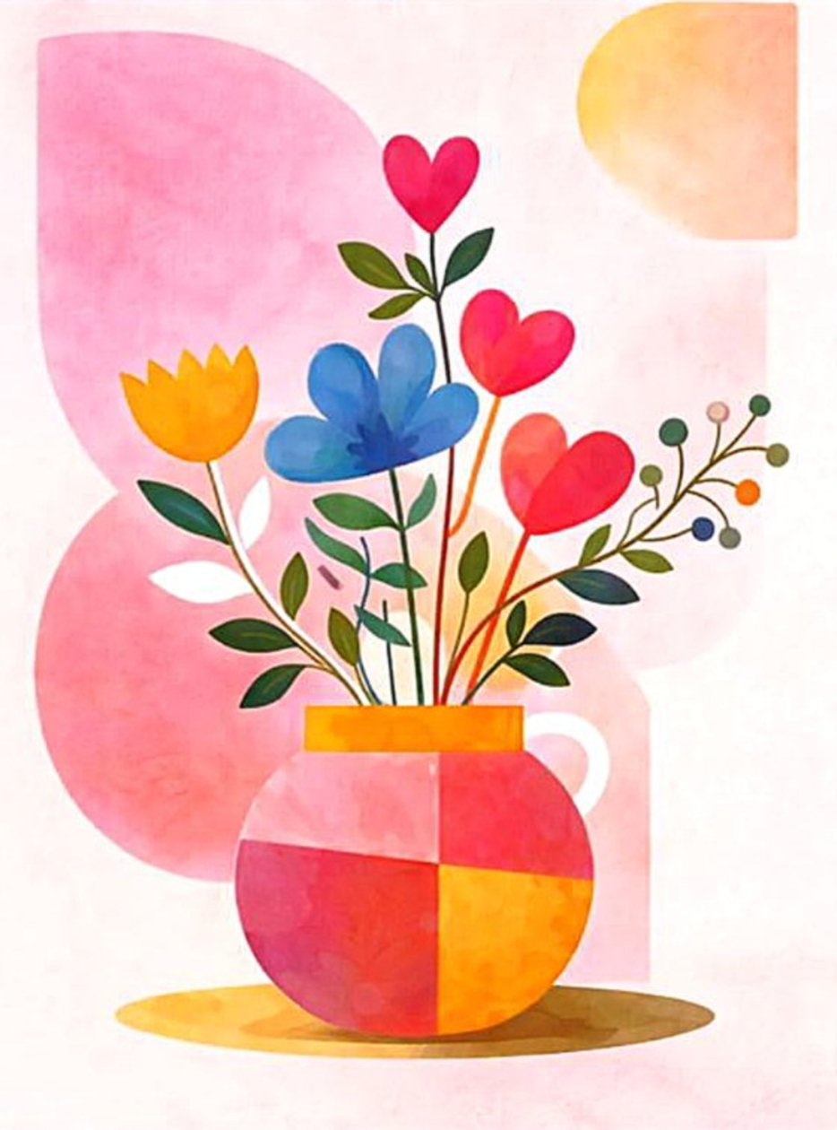Colorful Bouquet in Geometric Pot by Nomi Morina