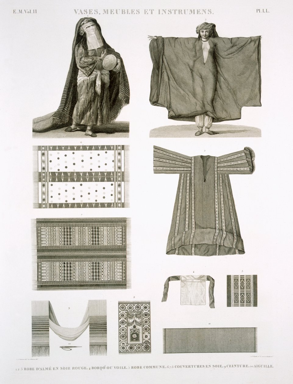 Examples of Silk and Egyptian Costumes, from Description of Egypt, engraved by Jehotte and Texier, pub. under the orders of Napoleon, 1822 by A. and Balzac, C. Dutertre