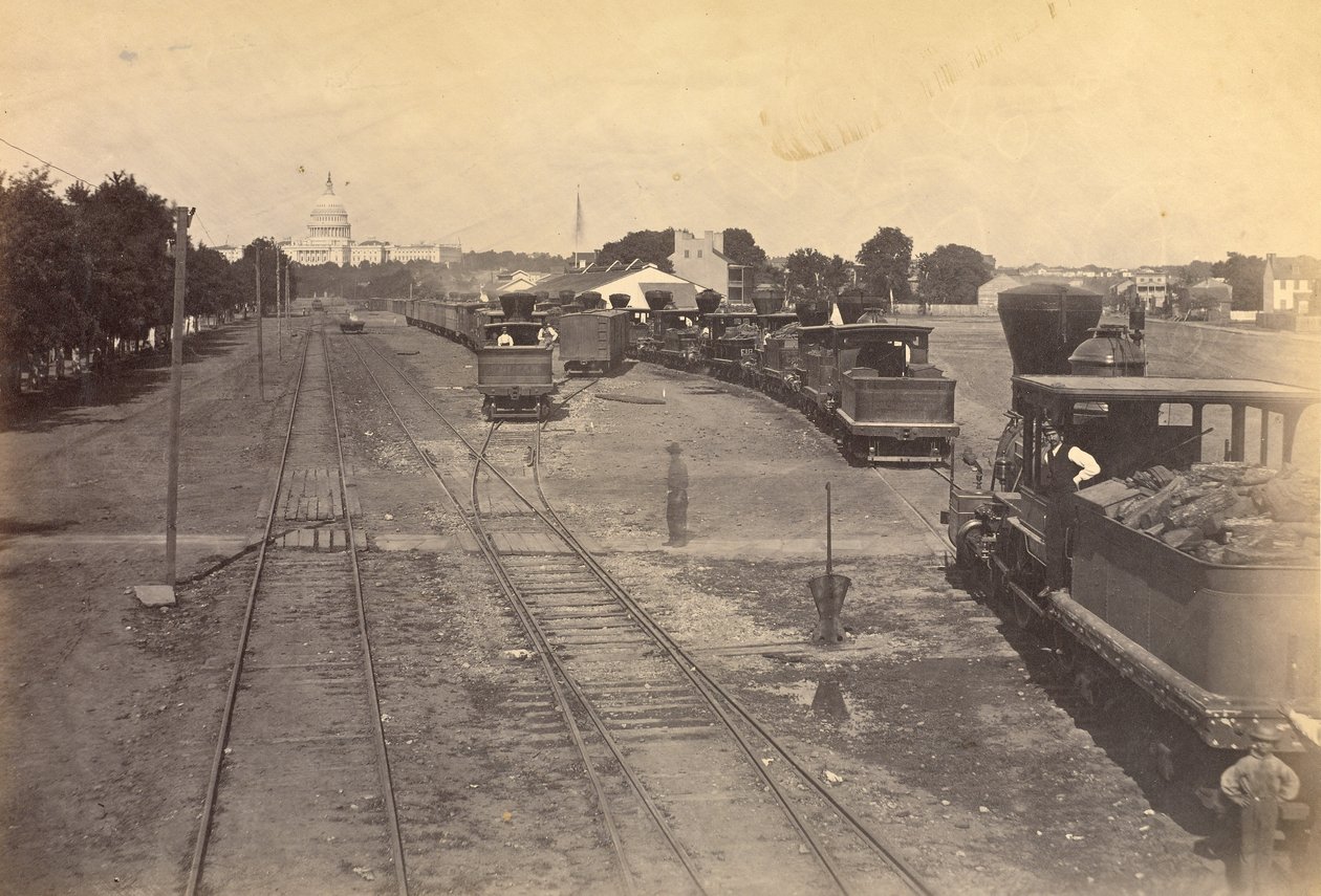No. 189. Maryland Avenue Depot, Washington, D.C., With Engines Sent from Alexandria for Safety by A.J. Russell