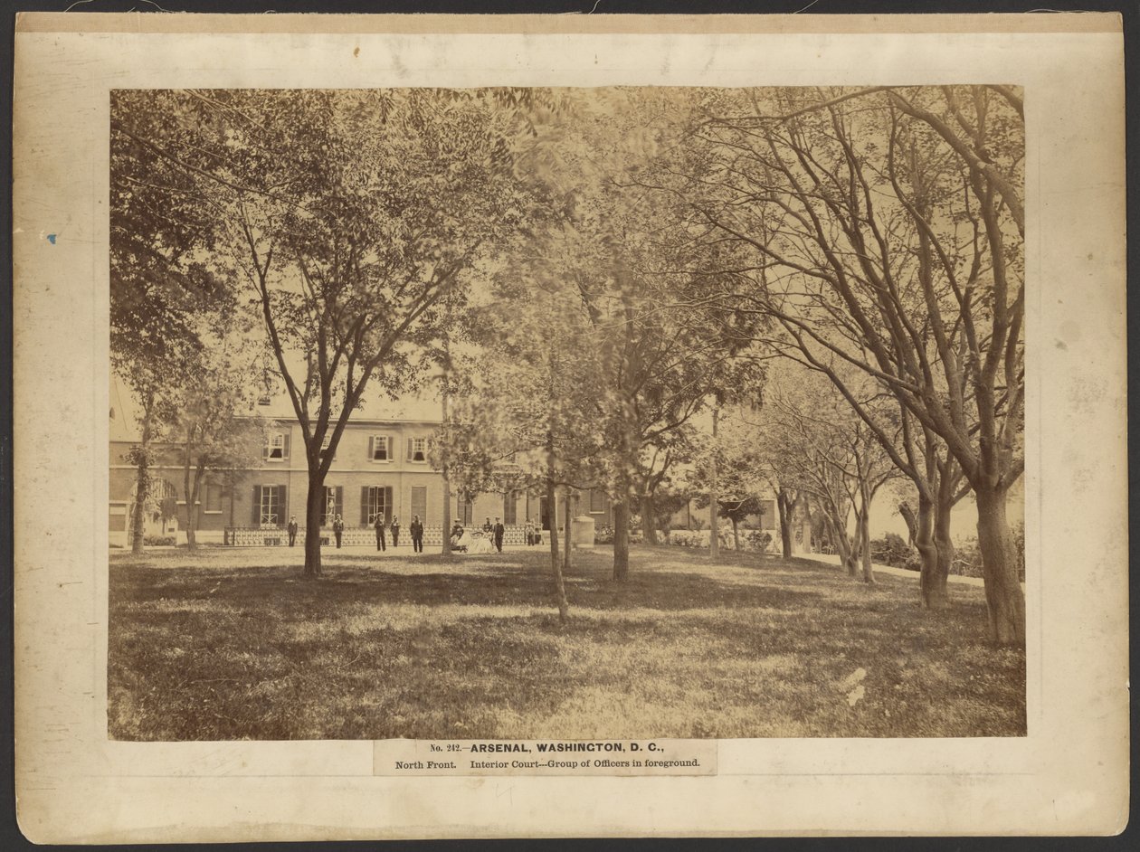 No. 242. Arsenal, Washington, D.C., North Front. Interior Court. Group of Officers in Foreground by A.J. Russell