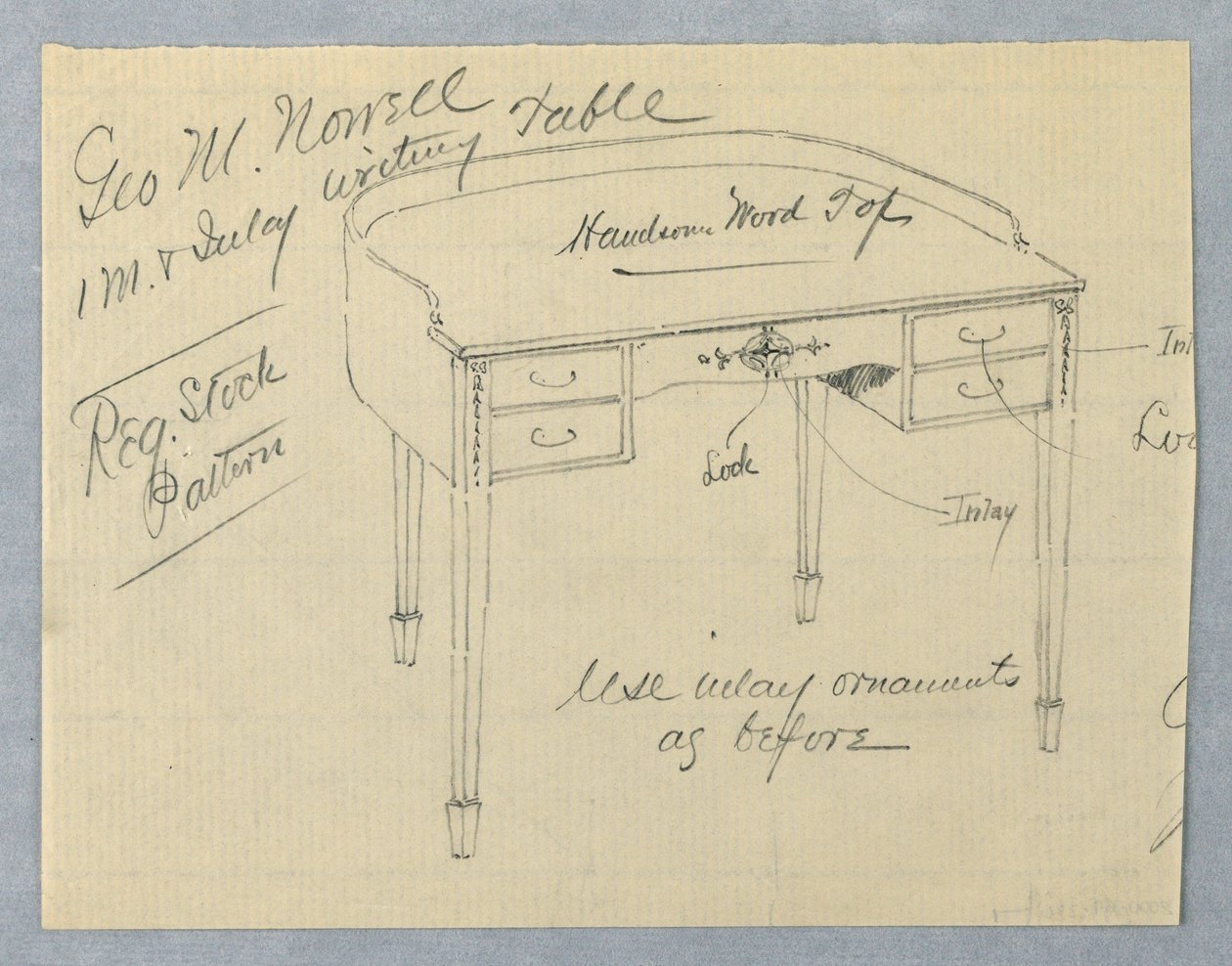 Design for Mahogany Inlay Writing Table for George M. Nowell