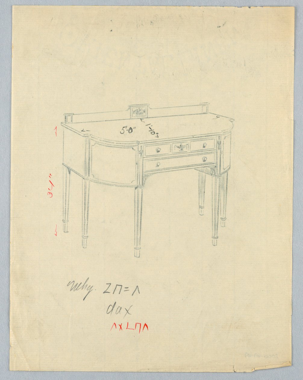 Design for Sideboard with Neo-Classical Vase Motifs by A.N. Davenport Co.