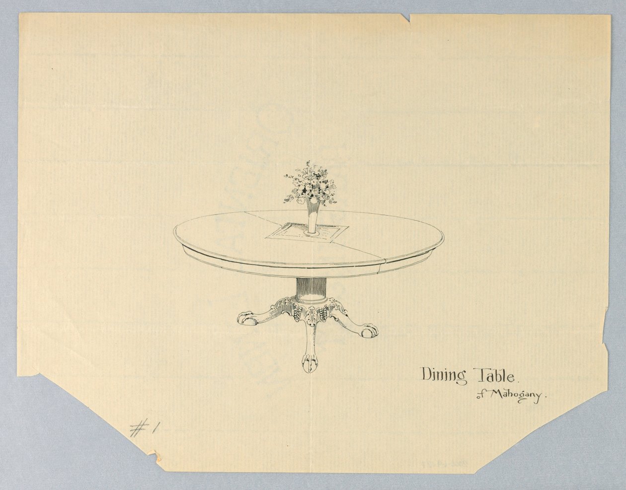 Design for a Dining Table of Mahogany with a Flower Vase by A.N. Davenport Co.