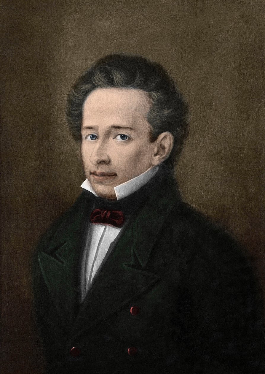 Portrait of Giacomo Leopardi from the portrait of A. Ferrazzi by A. (after) Ferrazzi