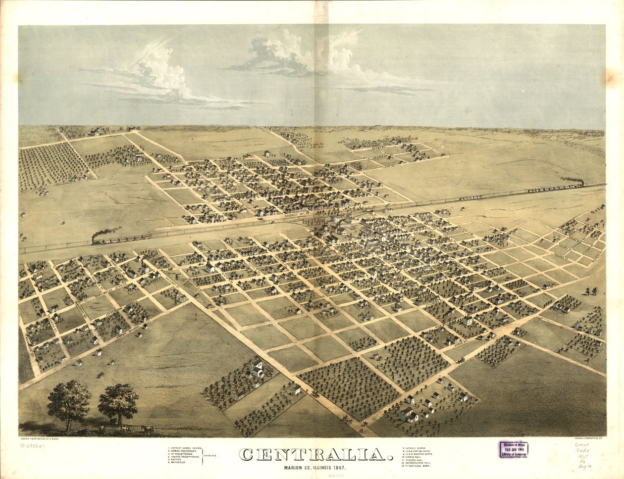 Centralia, Marion County, Illinois 1867 by A.; Chicago Lithographing Co. Ruger