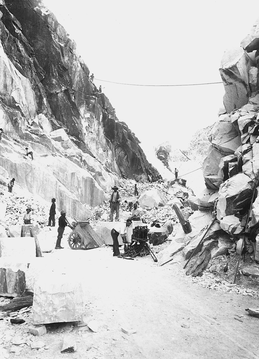 Excavators at work at a marble quarry in the Apuan Alps, Tuscany by A. Corsini