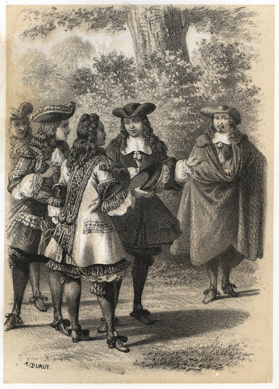 Meeting in Paris Between Jean Racine and Pierre Corneille. Engraving by A. Duruy in 