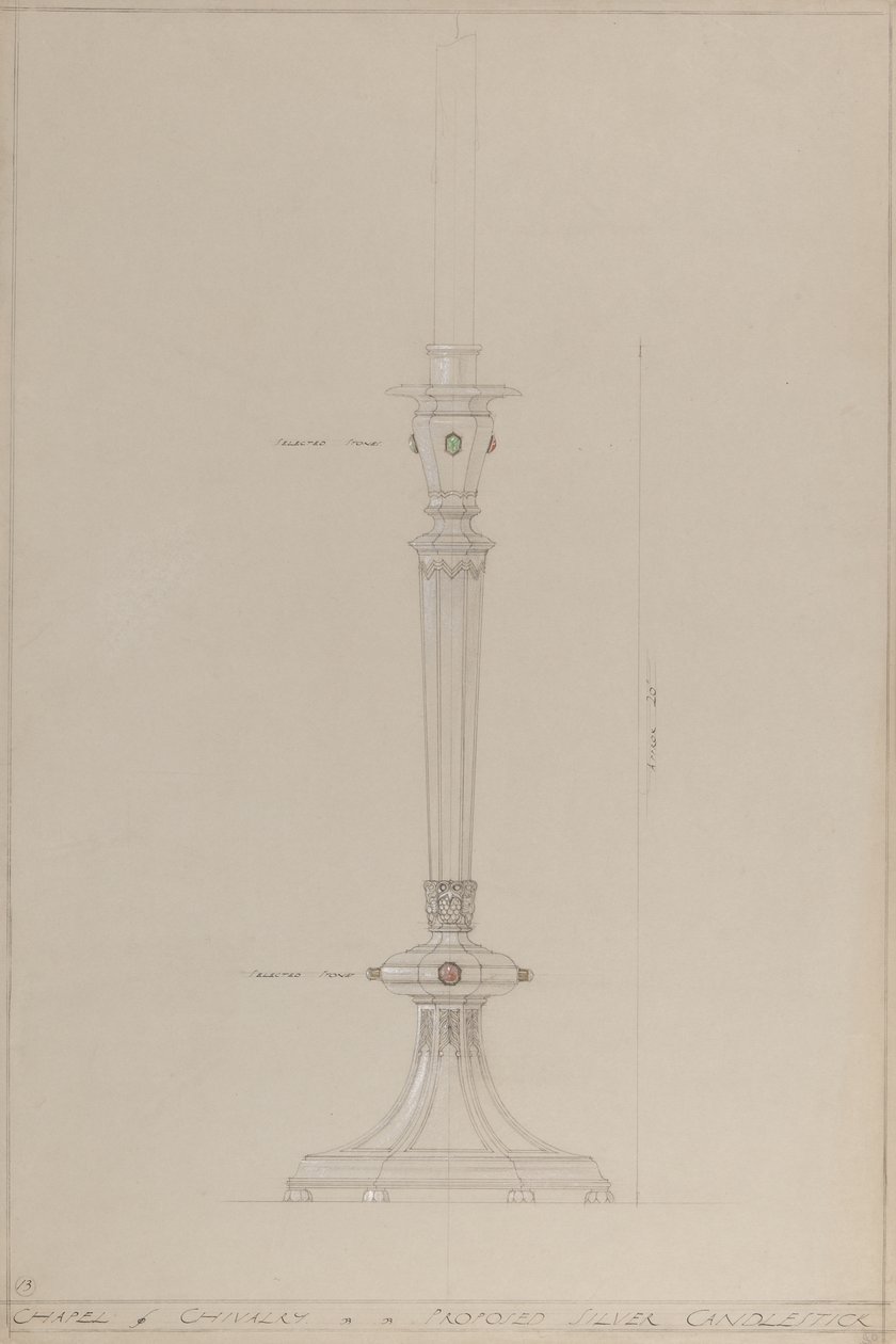 Chapel of Chivalry: proposed silver candlestick by A. Edward Jones and Co.