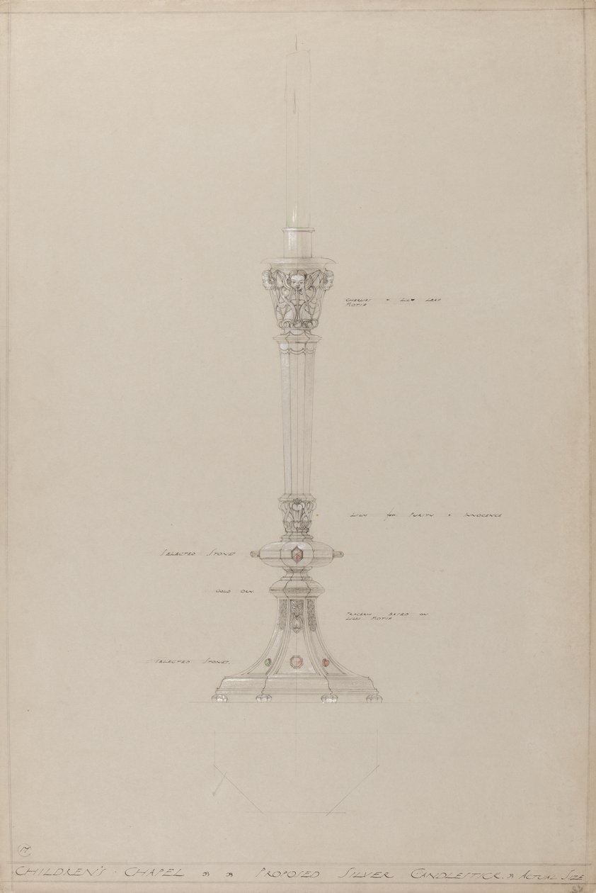 Childrens Chapel: proposed silver candlestick, actual size by A. Edward Jones and Co.