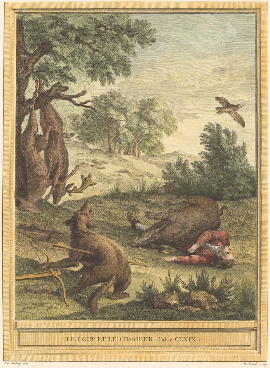 The Wolf and the Hunter by A. J. de Fehrt after Jean Baptiste Oudry