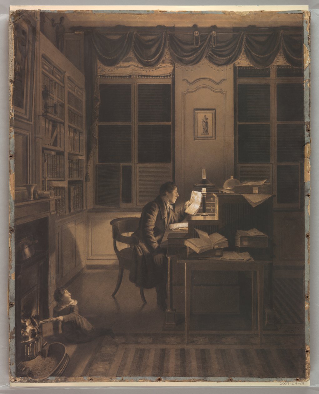 Interior with a Man Reading at His Desk, 1827 by A. L. Leroy