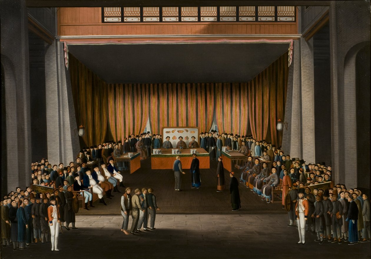 Chinese Court of Justice in the hall of the British factory at Canton, 9 April 1807 by A. Roland Knight