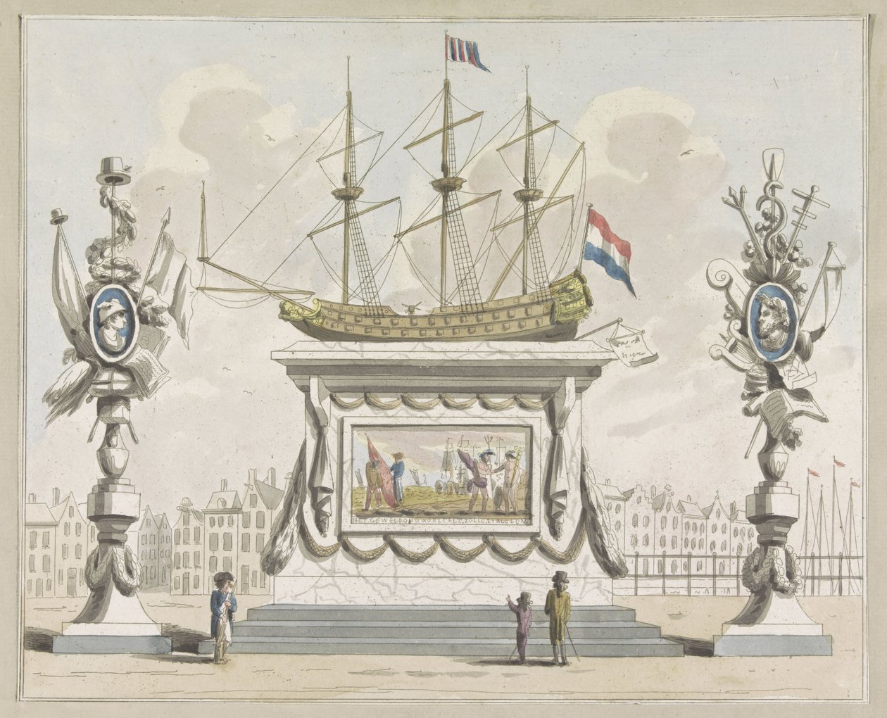 Commerce and Navigation, Decoration on the Nieuwmarkt, 1795. Ten Plates of the Decorations at the Alliance Festival in Amsterdam in 1795 by A. Verkerk