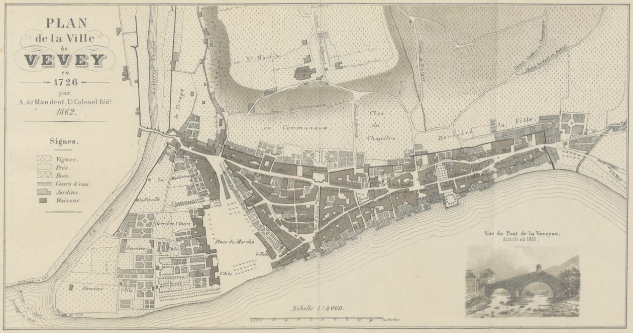 Plan of the City of Vevey in 1726 by A. de Mandrot