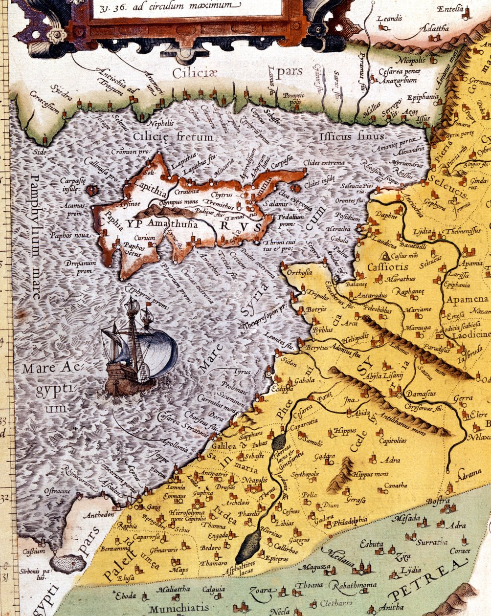 Historical Geographical Map of Palestine According to the Atlas of Abraham Ortelius, Amsterdam by Abraham (after) Ortelius