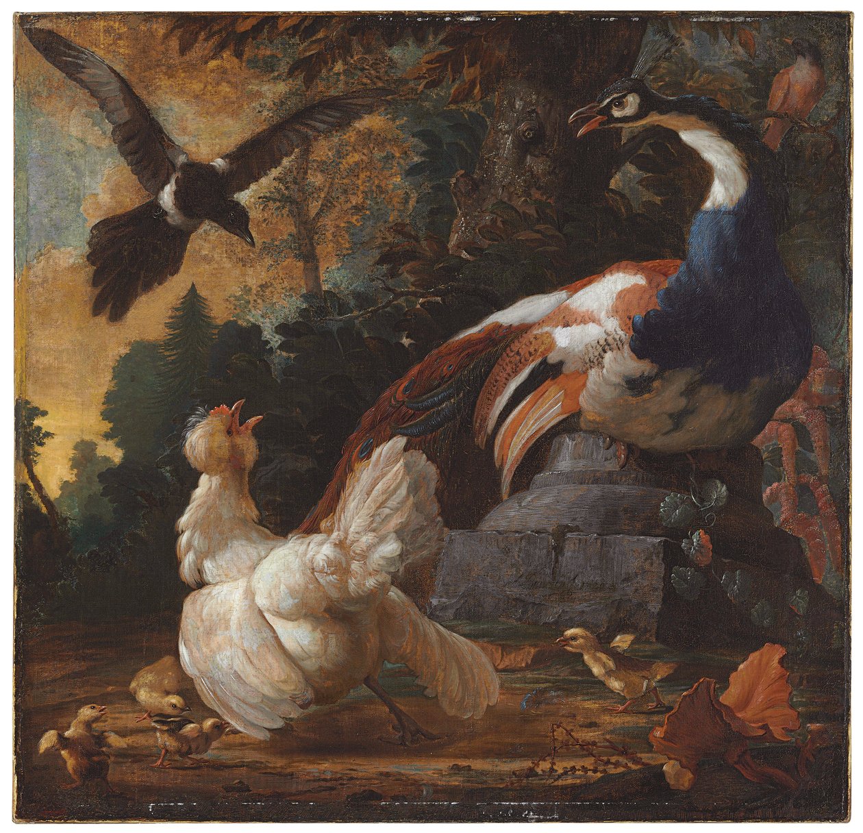 A Peacock, Poultry and a Magpie in a Landscape, 1720 by Abraham Bisschop