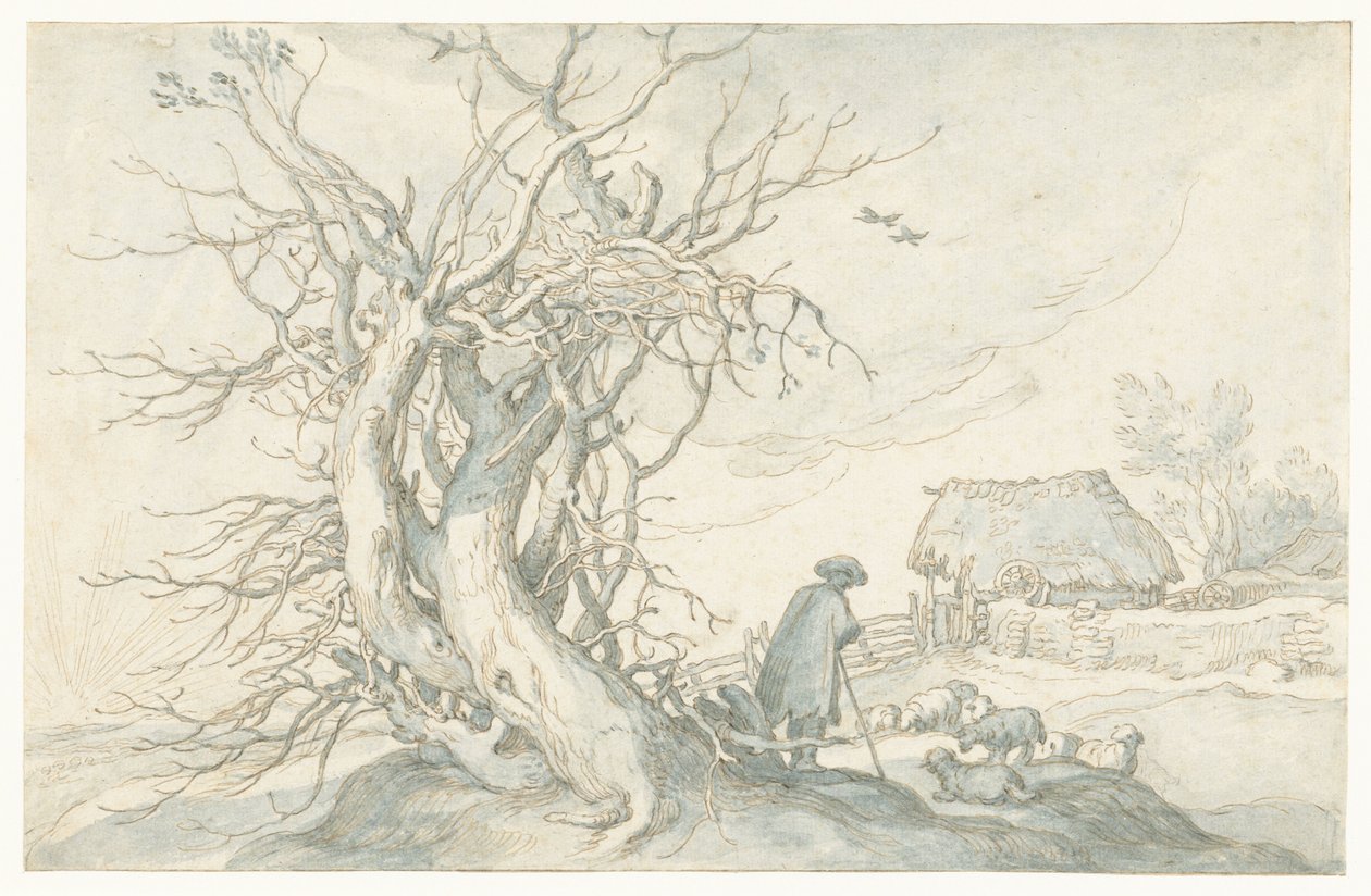 Shepherd with Sheep by a Dead Tree by Abraham Bloemaert