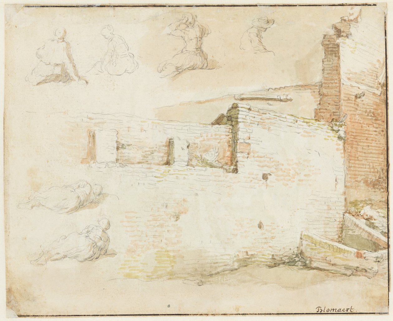 Studies of a Brick Wall and Some Figures, Seen from Behind by Abraham Bloemaert