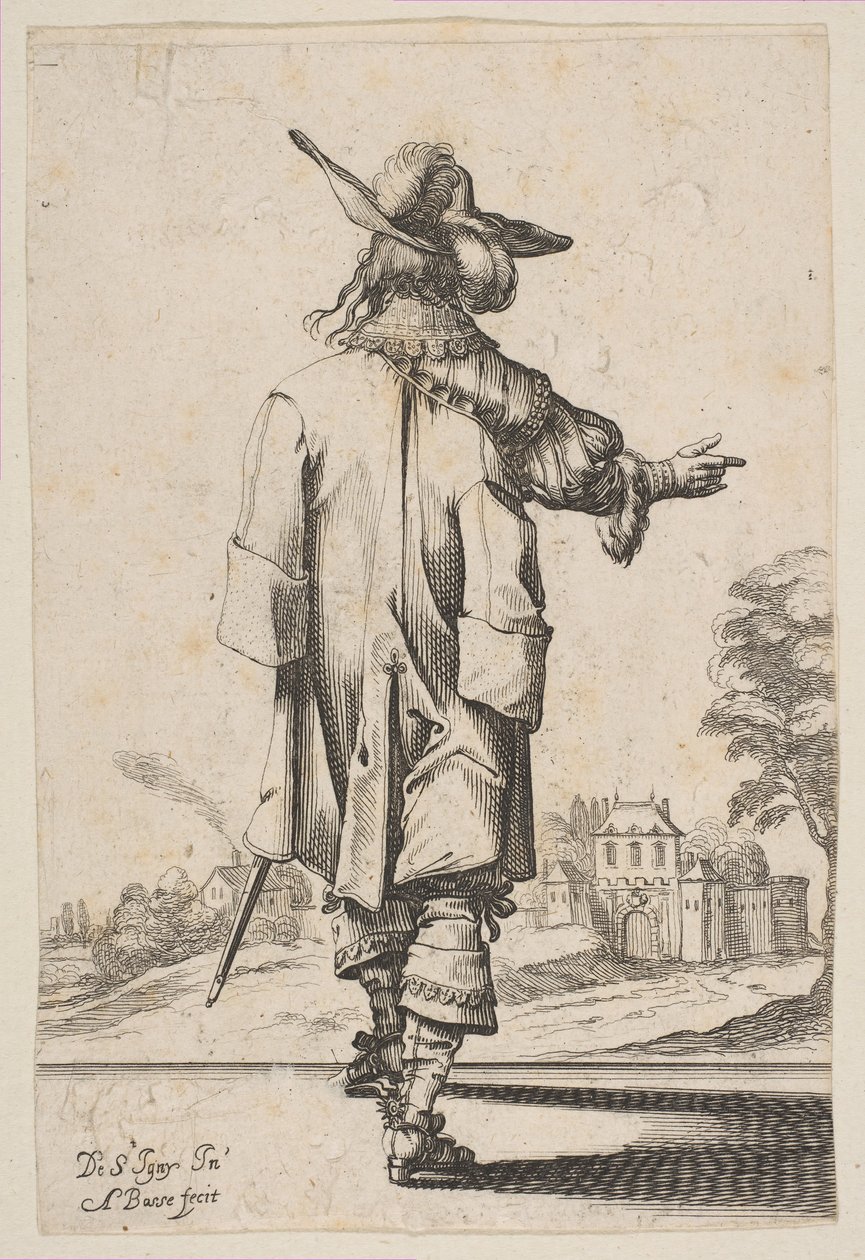 Gentleman Seen from the Back Pointing Towards a Chateau by Abraham Bosse