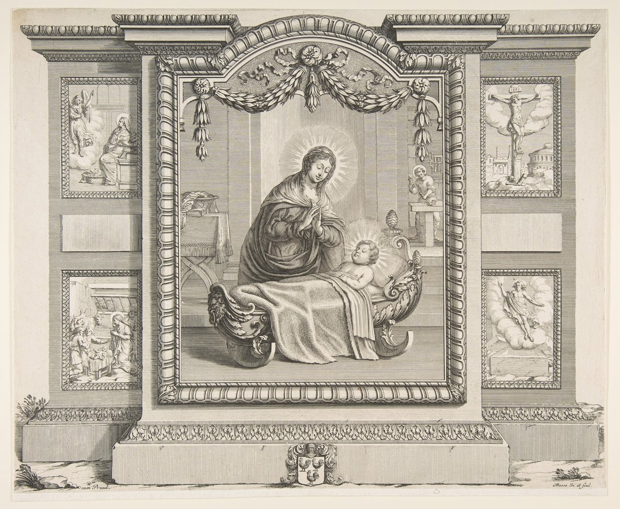 The Nativity with Scenes of The Annunciation, The Adoration of the Shepherds, The Crucifixion by Abraham Bosse
