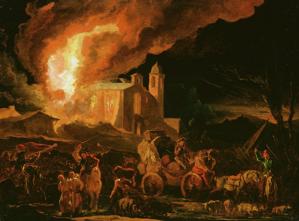 Soldiers Sacking a Burning Monastery by Abraham Danielsz. Hondius