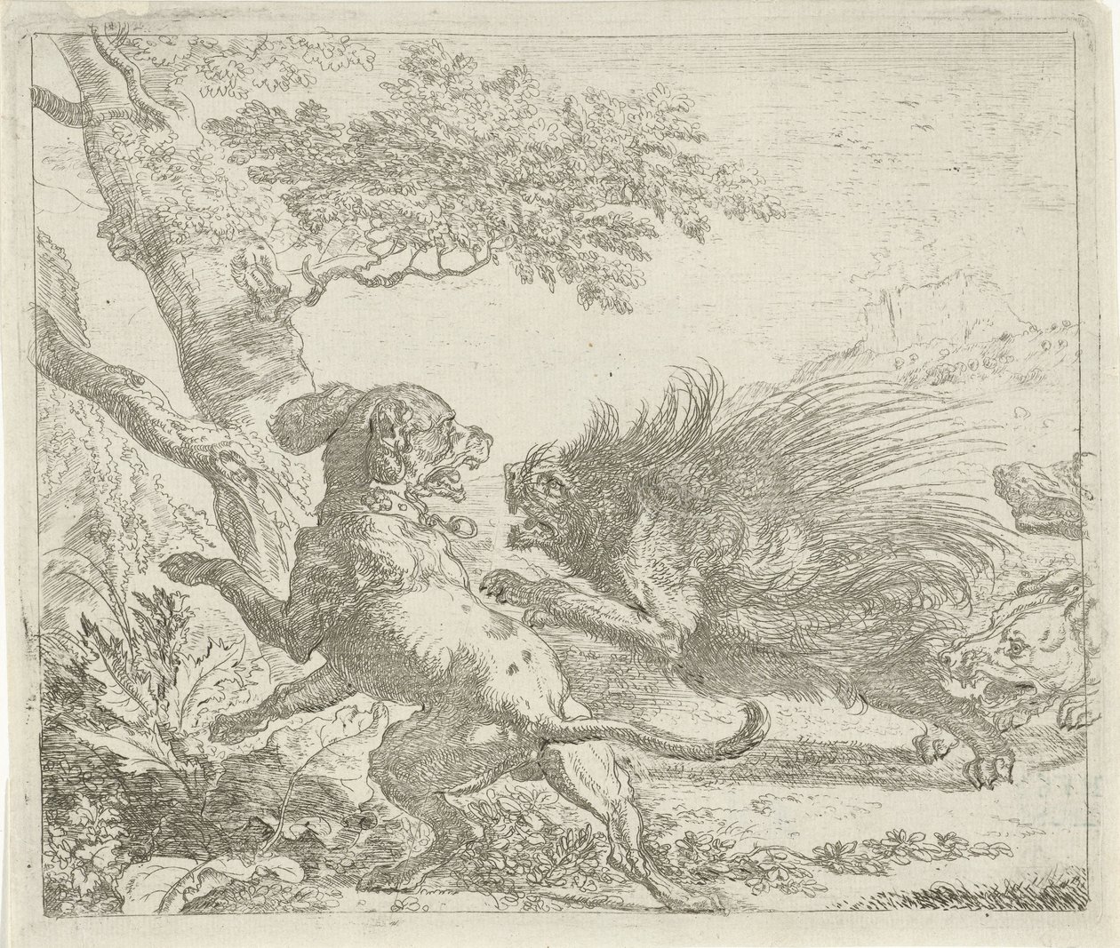 Porcupine Attacked by Dogs (Various Animals) by Abraham Danielsz. Hondius