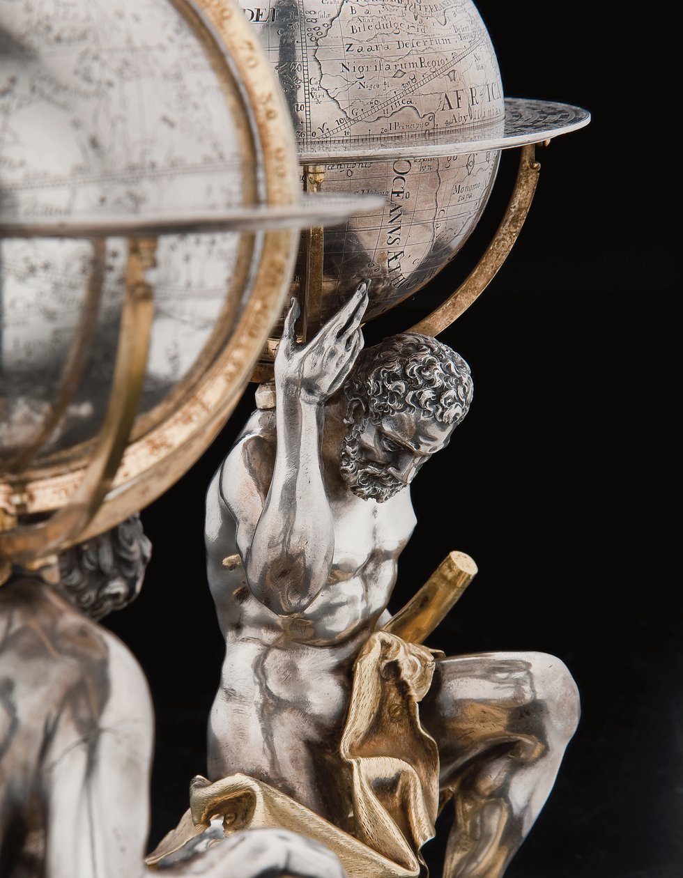 Two Exceptional Terrestrial and Celestial Globes, Supported by Hercules and Atlas, Augsburg by Abraham Drentwett