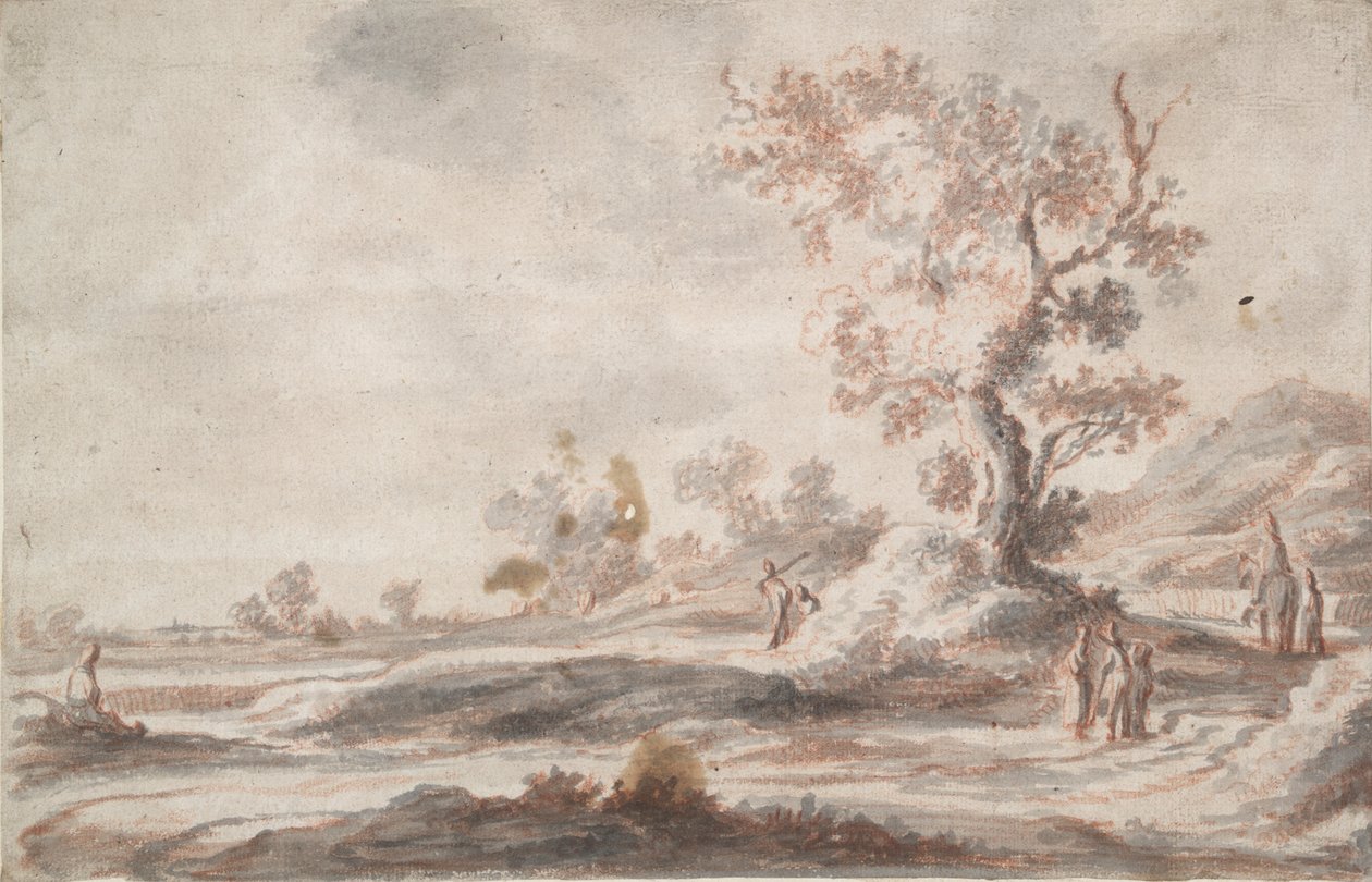 Landscape with Old Tree and Figures by Abraham Genoels