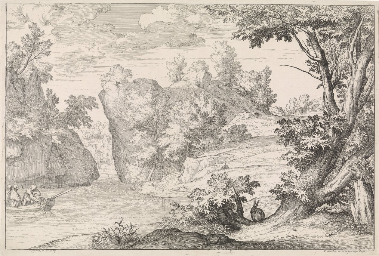 River Landscape with a Hare by Abraham Genoels