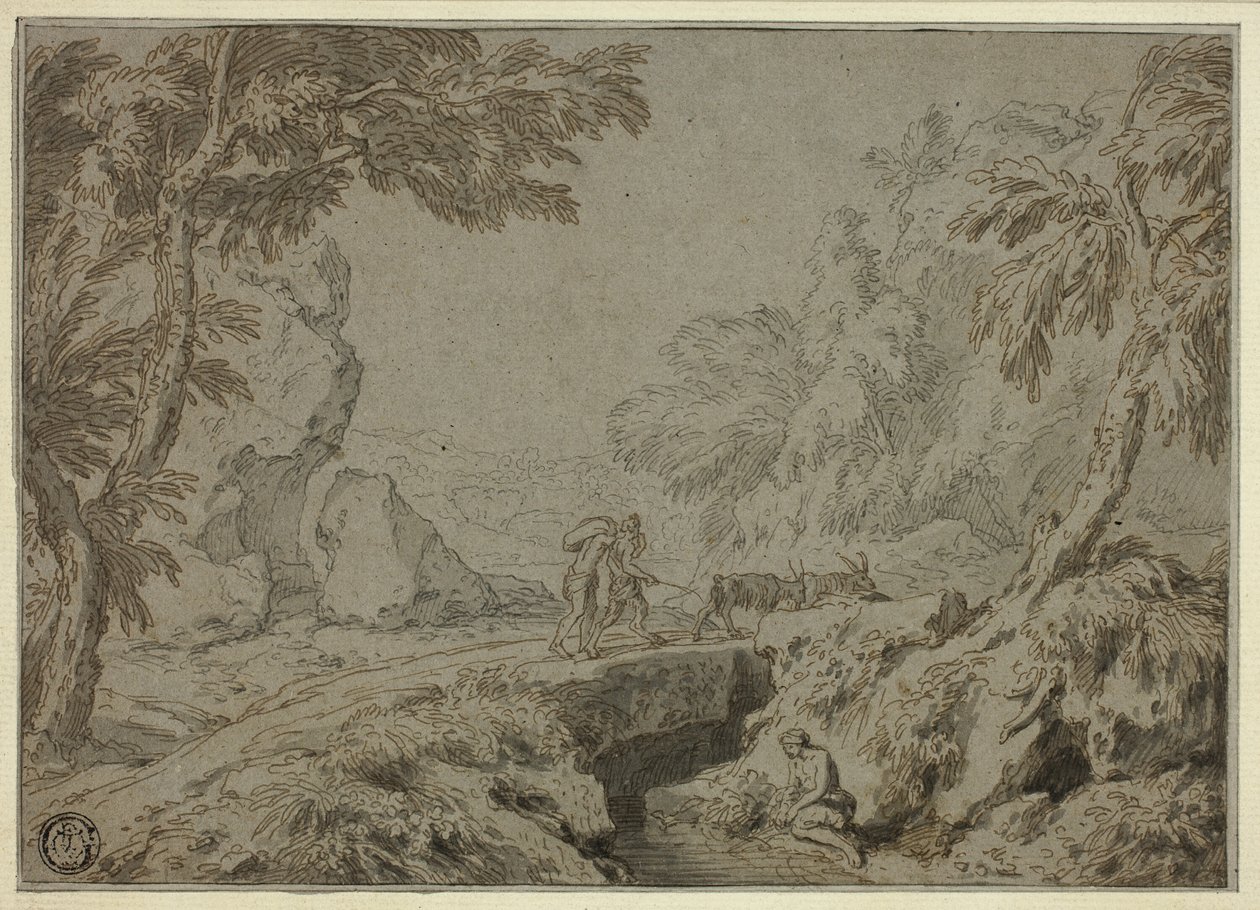 Landscape with Satyr, Goats and Other Figures by Abraham Genoels II