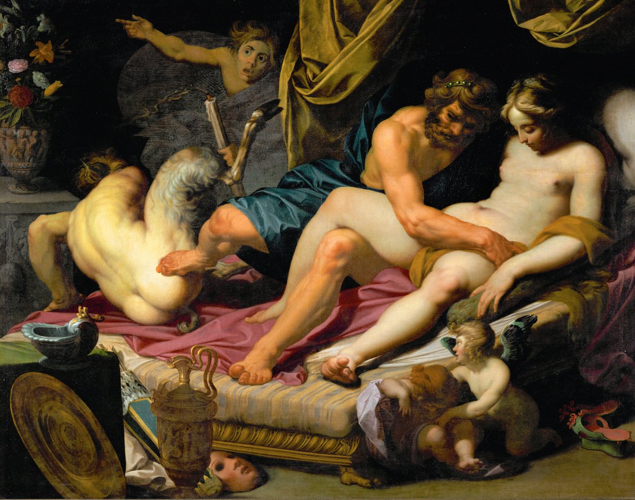Hercules drives Pan from the bed of Omphale by Abraham Janssens