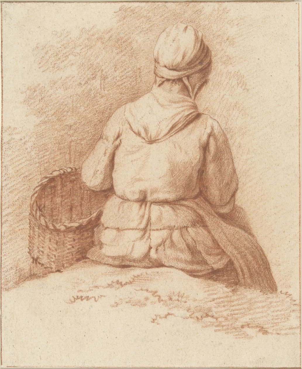 Seated Fisherwoman with a Basket on Her Arm, Seen from the Back by Abraham Johannes Ruytenschildt