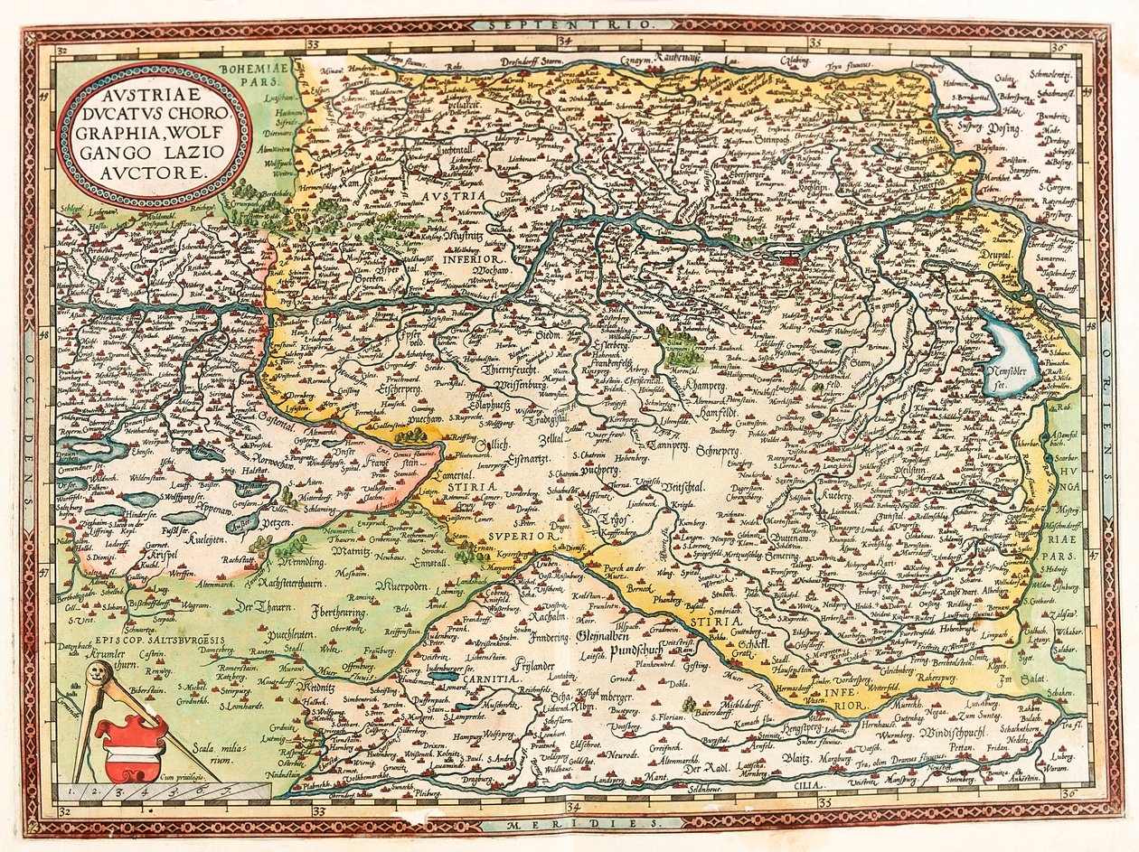 Geography Map of the Territory of Austria with the Danube River and the City of Vienna from Theatrum Orbis Terrarum by Abraham Ortelius by Abraham Ortelius
