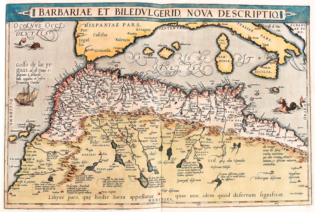 Geography Map of Northern Africa from Theatrum Orbis Terrarum by Abraham Ortelius by Abraham Ortelius